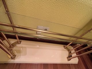 Tavolo consolle in cristallo e metallo dorato