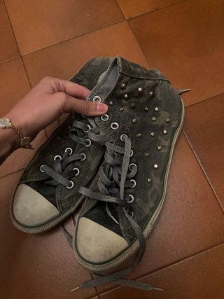 Scarpe Sneakers Alte Grigio/Verde Borchie