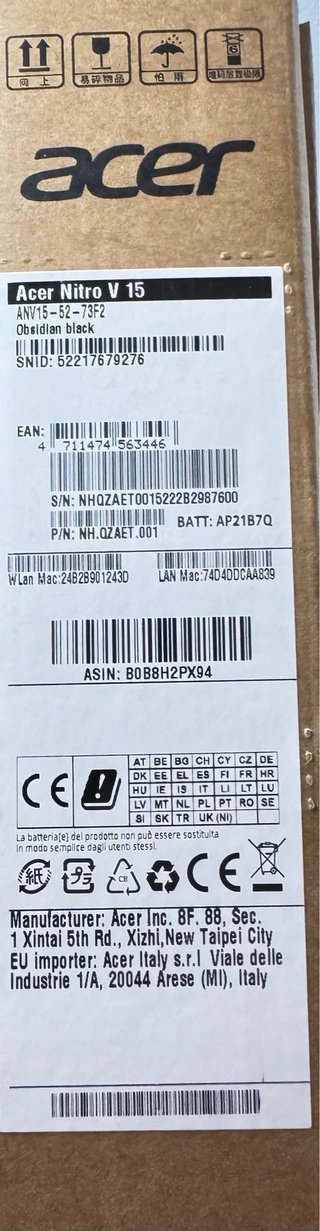 Acer Nitro V15 Intel Core i7. 5060. Nuovo