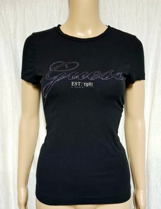 T-shirt Guess nera con strass