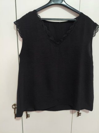 Blusa negra con detalles de encaje