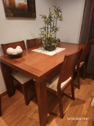 Mesa y 4 sillas + librería estantería modular