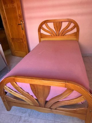 Cama madera pino cabecero piecero somier