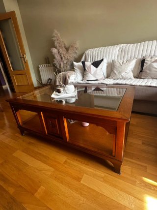 Mesa de Salón de Madera y Cristal