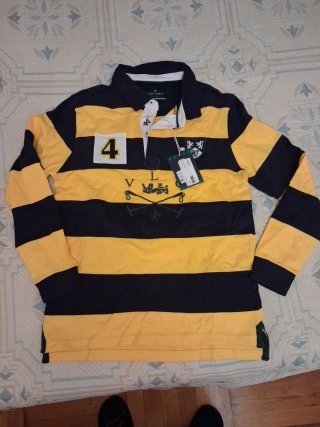 Polo Valecuatro Rayas Amarillo y Azul