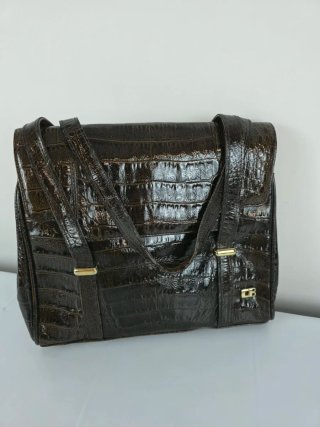 Borsa vintage effetto coccodrillo marrone