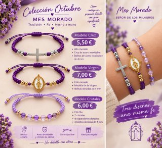 Pulseras Mes Morado Cruz Acero Inoxidable