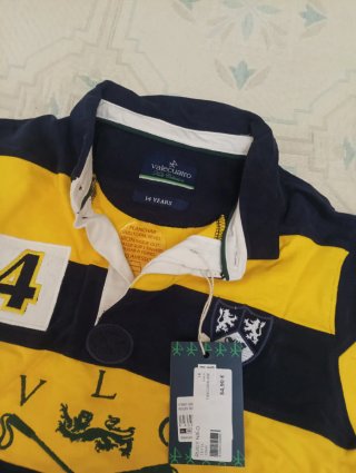 Polo Vale Talla L Rayas Azul/Amarillo