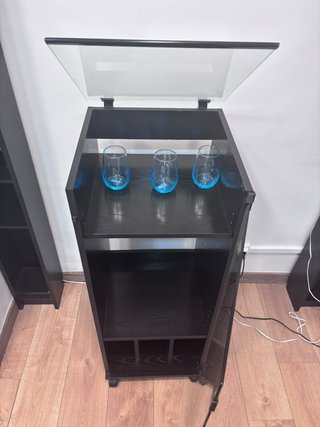 Mueble Bar Auxiliar Cristal Negro con Ruedas