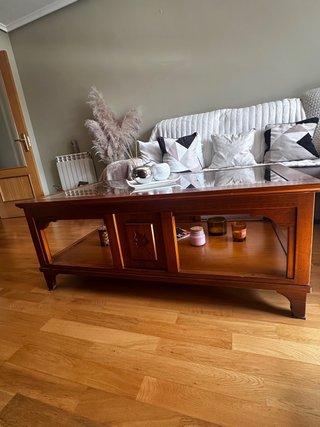 Mesa de centro clásica madera y cristal