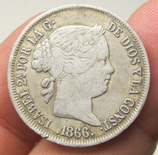 Preciosos 40 centimos escudo Isabel II 1866 Plata