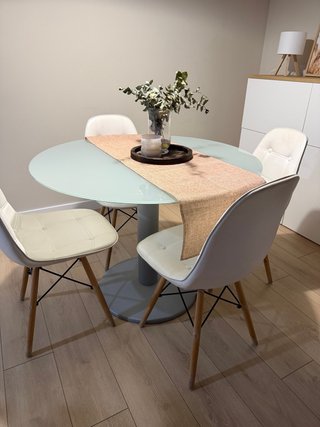 Tavolo rotondo da pranzo/cucina in vetro e metallo