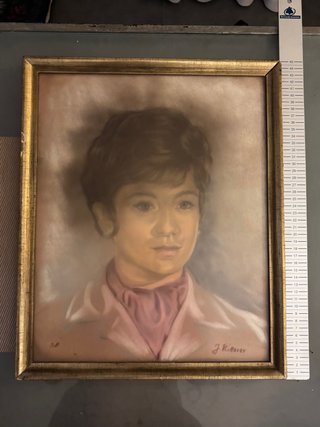 Retrato al Pastel Vintage Firmado