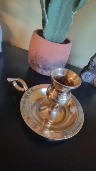 Palmatoria vintage/Candelabro de mano,latón macizo