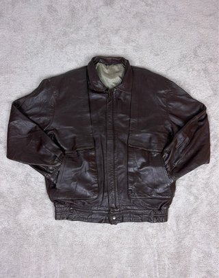Chaqueta Bomber Cuero Marrón Vintage Aviador 80s