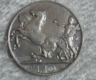 🇮🇹  10 Lire Biga 1927 Argento Italia