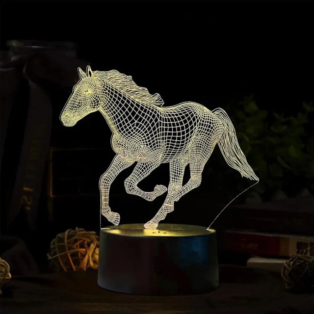 Última Lámpara LED 3D Caballo 16 Colores USB PILAS