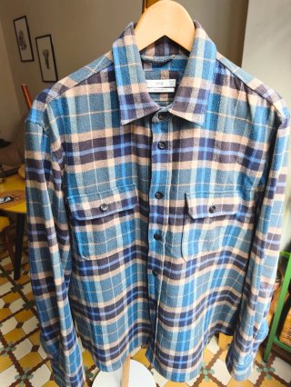 Camisa de cuadros Mango azul y beige L
