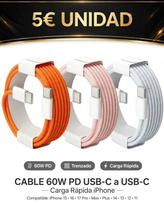 Cable USB-C a USB-C 60W PD iPhone