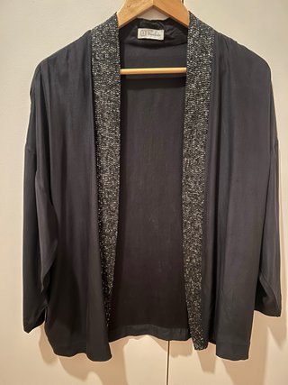 Chaqueta Bambula Seda Negra Pedrería
