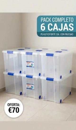 ​6 Cajas PlasticForte 55L (o sueltas) con ruedas