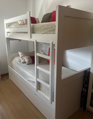 Litera de Madera Maciza Blanca con Cajones
