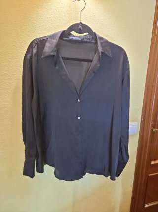 Camisa Zara Raso Negra Talla M