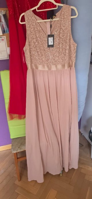 Vestido de fiesta rosa y rojo