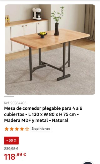 Mesa de comedor plegable madera y metal