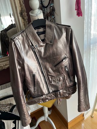 Cazadora Biker Zara Piel Sintética Cobre