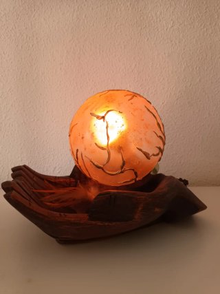 Lámpara Rústica Manos Madera Cristal