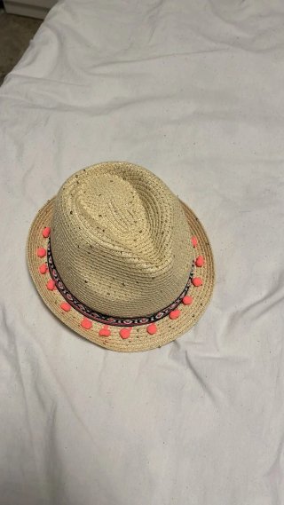 Sombrero de paja para niña con pompones