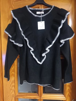Jersey mujer volantes negro talla única