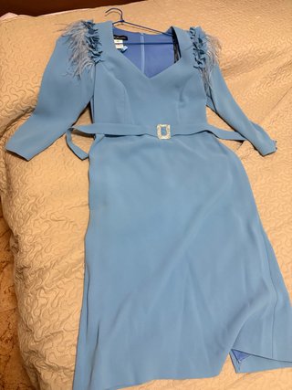 Vestido Azul con Plumas Talla M