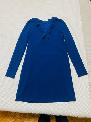 Vestido Mango Azul Corto Encaje Talla XS