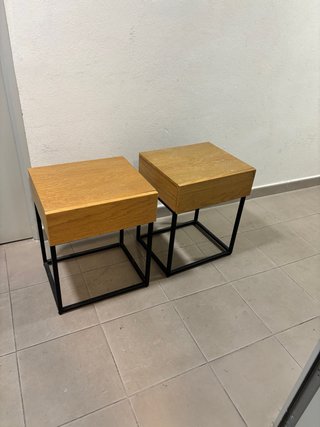 Set 2 Mesitas Noche Industrial Madera Metal