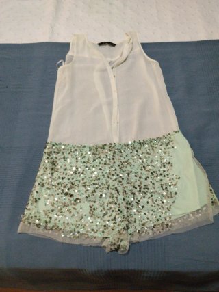 Vestido Zara lentejuelas blanco talla S