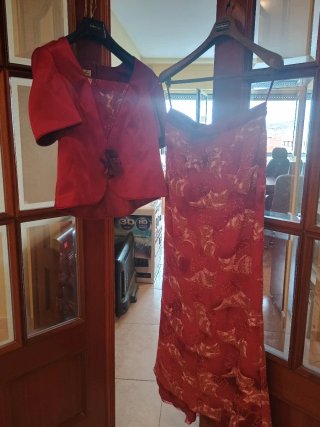 Traje Higar Novias Seda Bordado color vino
