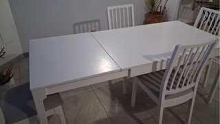 Mesa comedor extensible madera blanca + 4 sillas