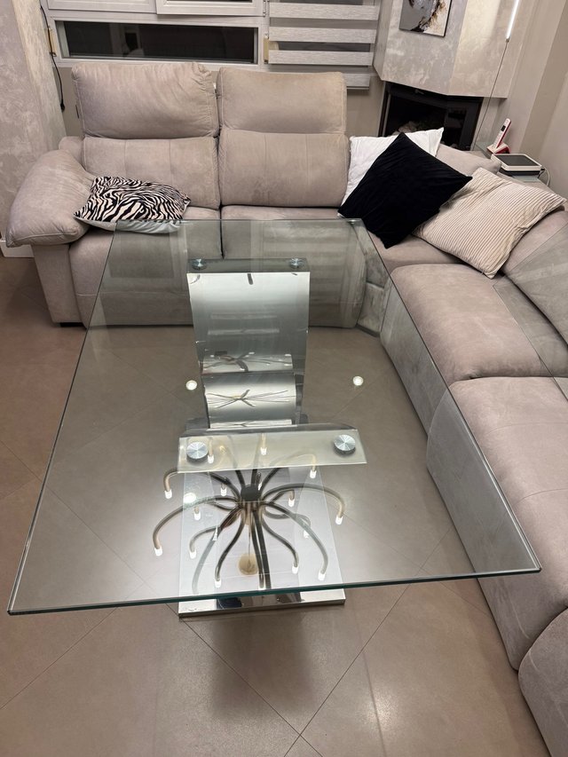 Mesa de Salón de Cristal y Acero
