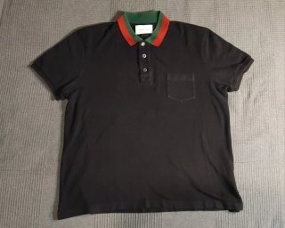 Polo Negro Gucci de piqué con cuello Web