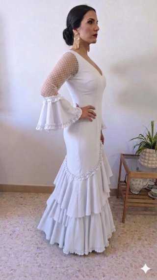 Traje de Flamenca blanco TODAS LAS TALLAS
