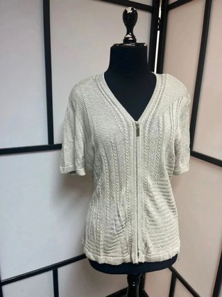 Cárdigan Vintage Cremallera Punto Beige/Plata