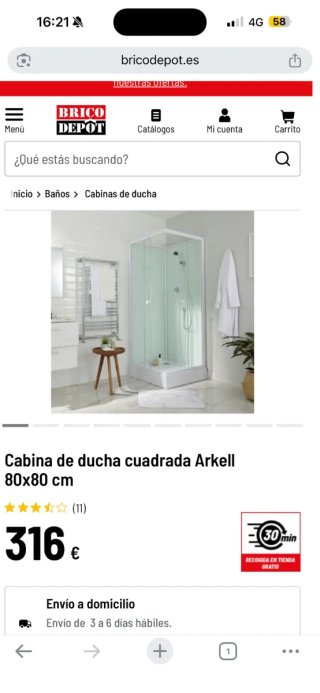 Cabina de Ducha Cuadrada Arkell 80x80 cm