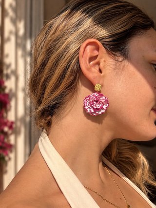 Pendientes flamencos flor morada y blanca