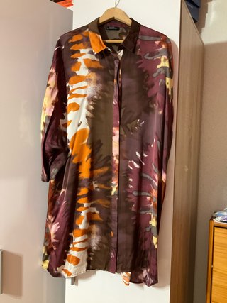Vestido Satinado Manga Japonesa Estampado.