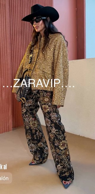 Pantalón Zara Bordado con Abalorios Talla L