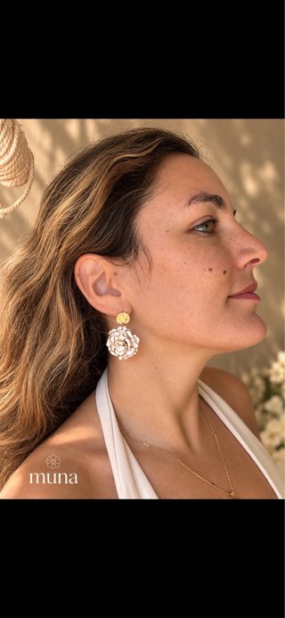 Pendientes Muna Flor Oro Blanco