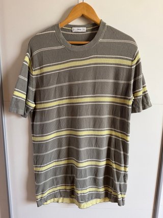Camiseta Mango Rayas gris y Amarillo Talla M