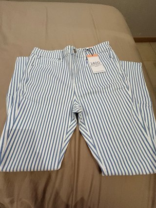 Pantalón Stradivarius Rayas Azul y Blanco Talla 42